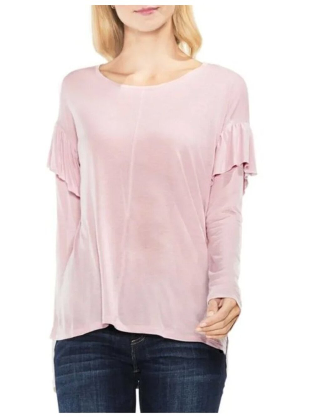 Two by Vince Camuto Light Pink Ruffle Shoulder Long Sleeve Top XXS